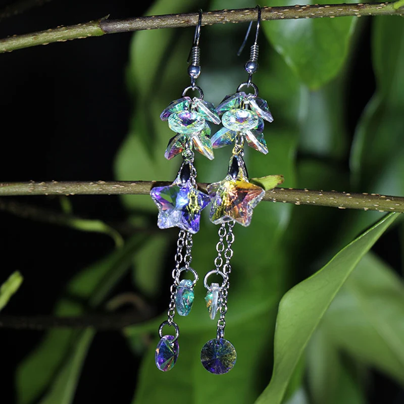 

Super Flashing Long Temperament Colorful Crystal Drop Earrings Women Fashion Generous Hook Earrings Jewelry Accessories Gift