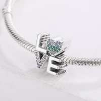 925 sterling silver multi color zircon love charm beads pendant charm bracelet diy jewelry making women gift for pandora