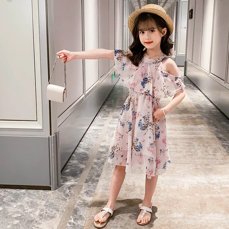 Платье для девочек летние платья с цветочным узором детское платье круглым