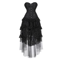 women gothic corset dress victorian retro floral corset bustier top with asymmetrical ruffle lace long skirt set plus size s 6xl