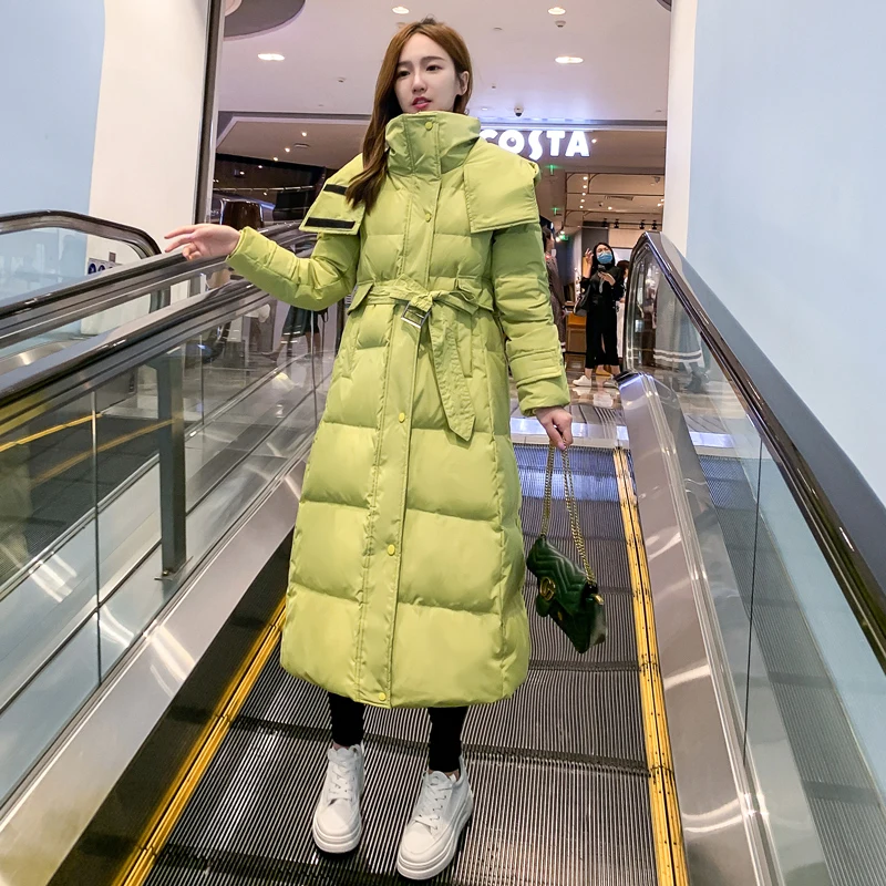 

Women Down Cotton Jacket New Female Parkas Long Over The Knee Thicken Casual Tops Women's Hooded Overcoat Loose Coats A178