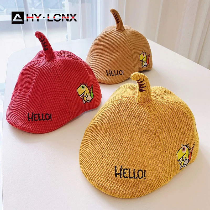 

Autumn New Cute Letters Cartoon Dinosaur Embroidery Fashion Beret Boy Girl Outdoor Leisure Travel Cotton Monochrome Sun Hat