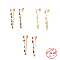 925 sterling silver water drop chain drop earrings women whitepurplerainbow zircon earrings luxury 18k golden jewelry