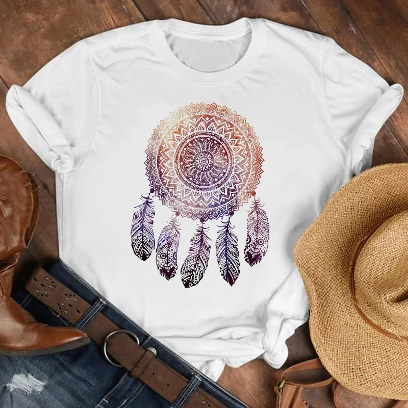 

Women Lady Feather Floral Flower Heart Shape 90s Fashion Shirt Clothes Womens Top Female Print T Tshirt Tee Graphic T-shirt