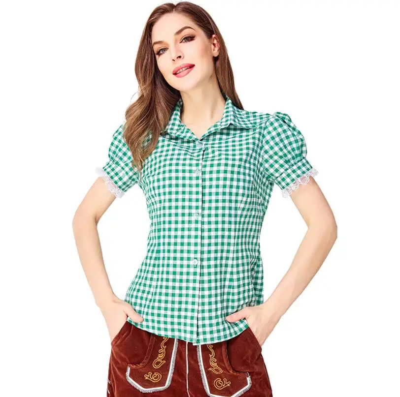 Green Shirt Традиционный Женский Костюм Октоберфест с подтяжками шляпа костюмы набор Октоберфест баварское пиво девушка бар униформа - Цвет: Green Shirt