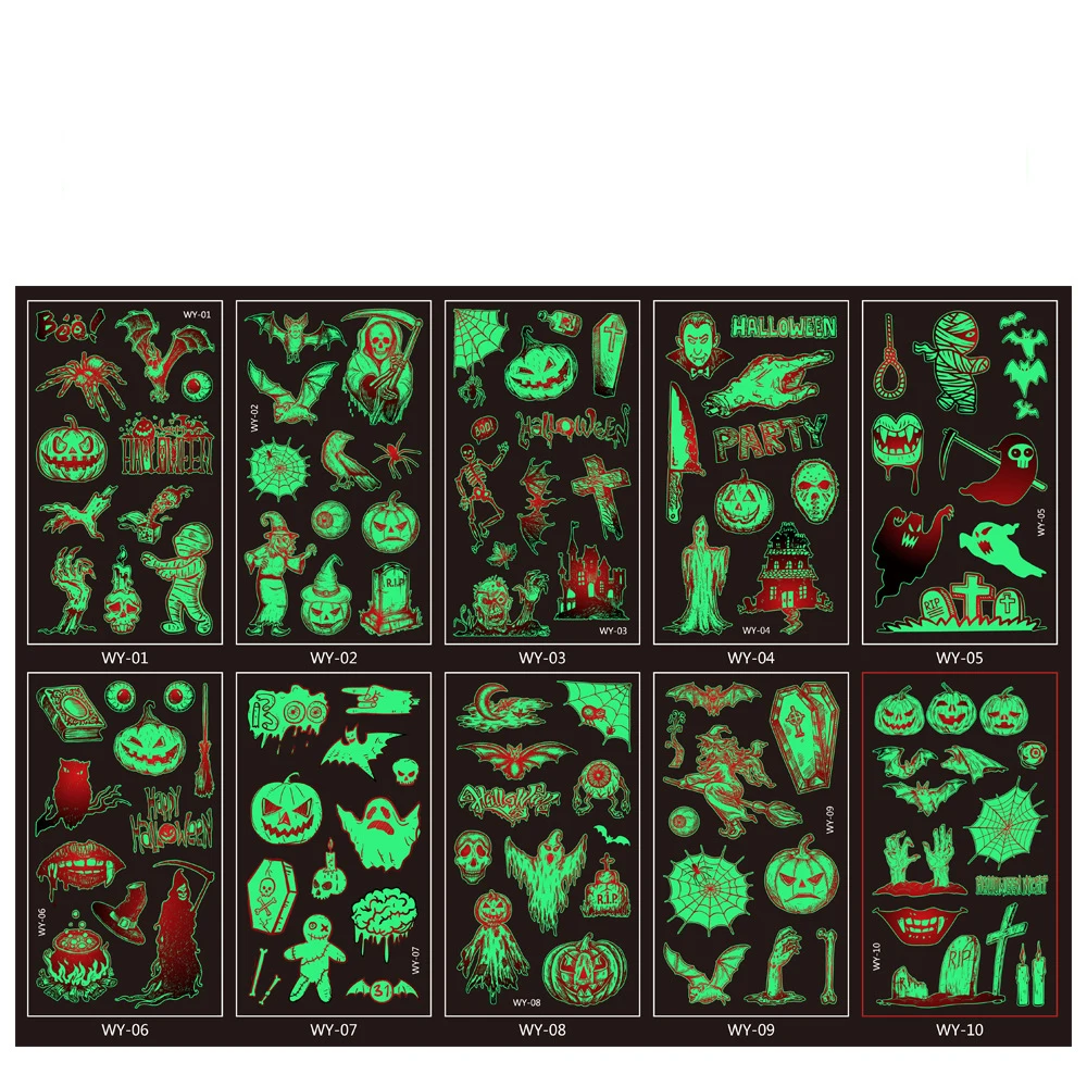 

10pcs/set Kids Glittertattoo Stickers Halloween Christmas Cartoon Luminous Tattoo Sticker Temporary Tattoo Art For Baby Children
