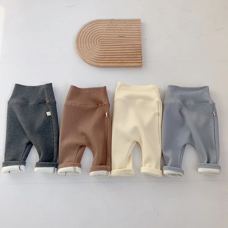 

MILANCEL 2022 Winter Baby Clothes Fur Lining Boys PP Pants High Waist Girls Trousers