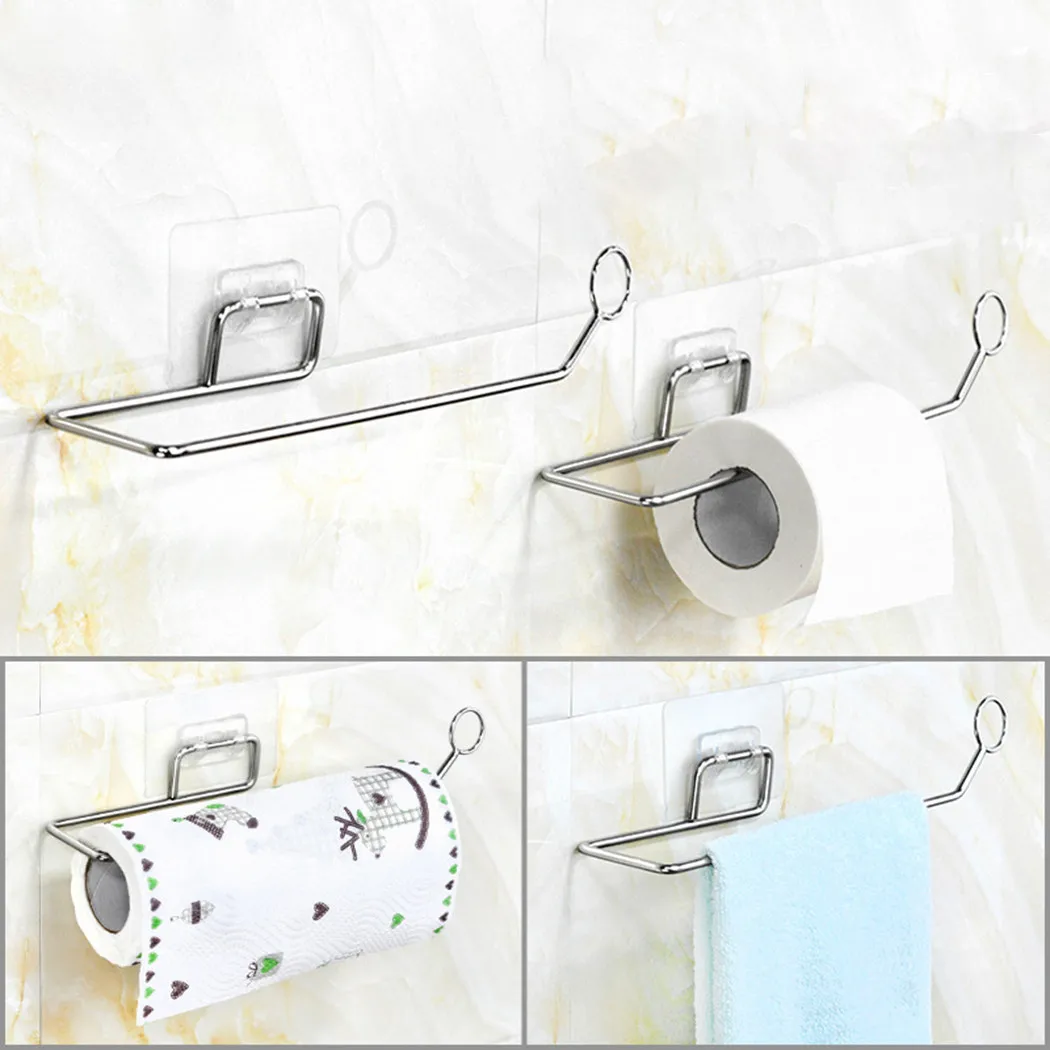 

Bathroom Kitchen Towel Stainless Steel Hanger Adhesive Paper Roll Wall Mount WC Paper Holder Towel Roll Shelf Accessories