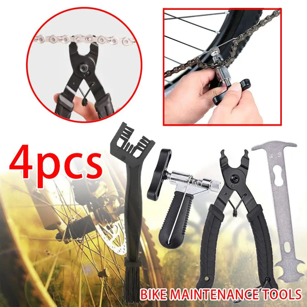 

4pcs Bicycle Chain Tool Chain Caliper Chain Cleaning Brush Mountain Bike Chain Disassembly Tool Magic Buckle Pliers Tool 40P