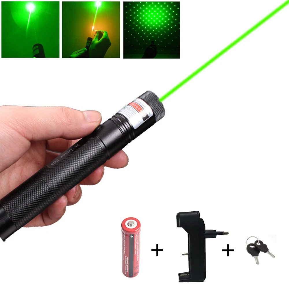 

Green Lasers Pointer Hight Powerful Laser Sight 1000m 532nm 5mw Device Adjustable Focus Lazer 303 Laser Battery Pack