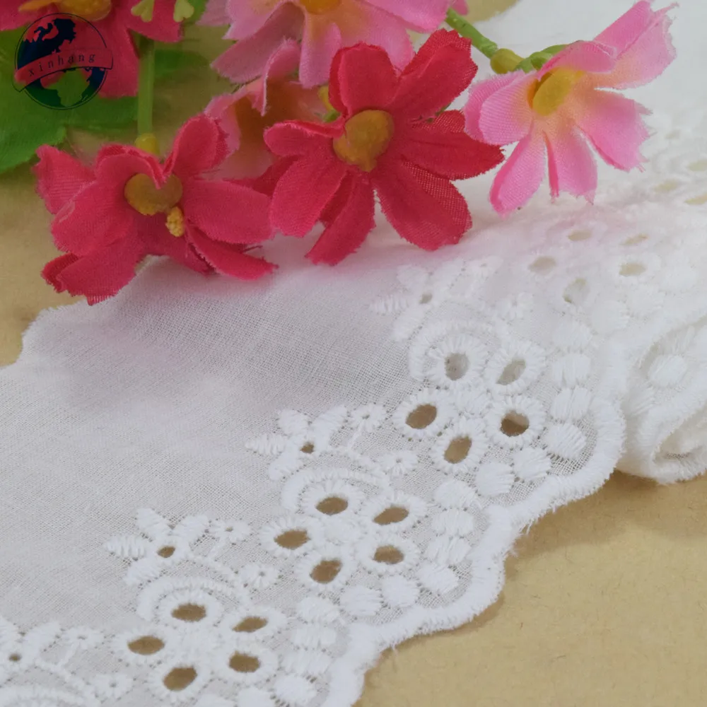 Белая кружевная хлопчатобумажная вышитая тесемка шириной 7 см ткань для шитья