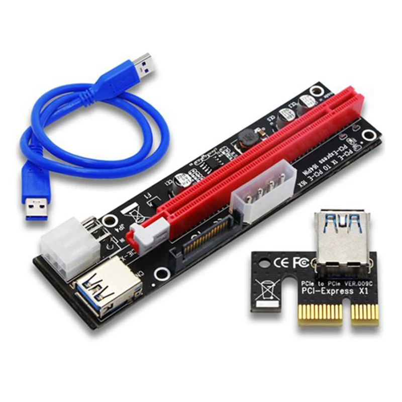 

5PCS 3In1 PCI-E Riser VER103C Express 1X 4X 8X 16X Extender PCI E USB Riser Adapter Card SATA 15Pin for BTC Mining