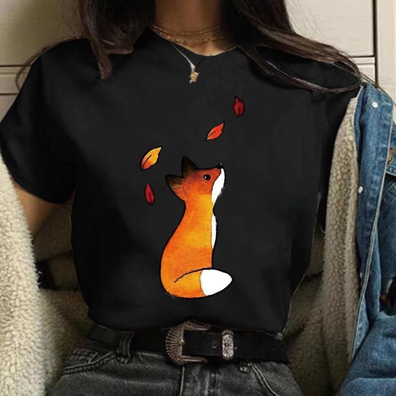 

Футболка женская одежда лиса футболка Camiseta аниме милая Футболка Модные женские топы Принт Дамская мультяшная графическая футболка