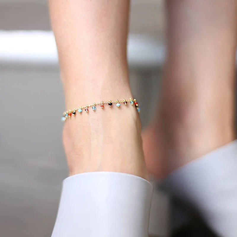 Браслет на ногу с разноцветными рисовыми бусинами и кисточками для женщин Модный