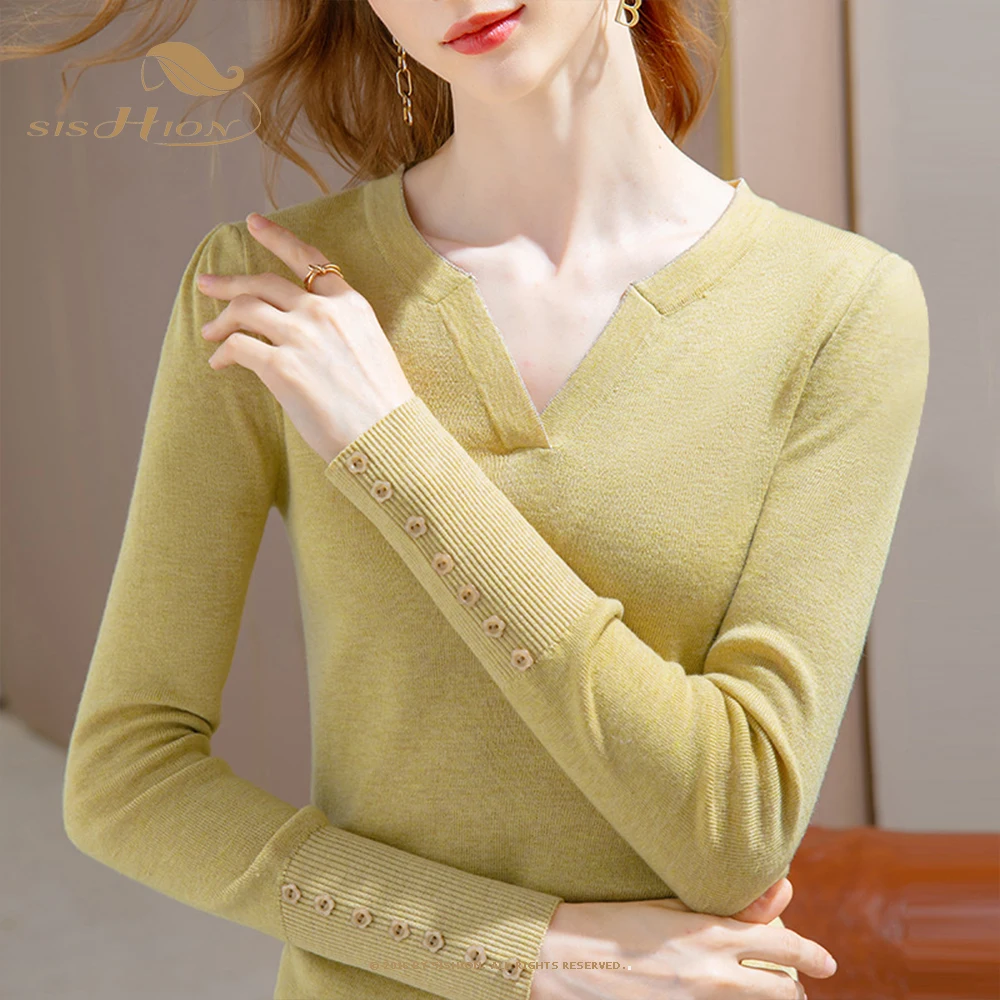 

Женский вязаный пуловер VD2534, шерстяной свитер с длинными рукавами и V-образным вырезом, осень 2021