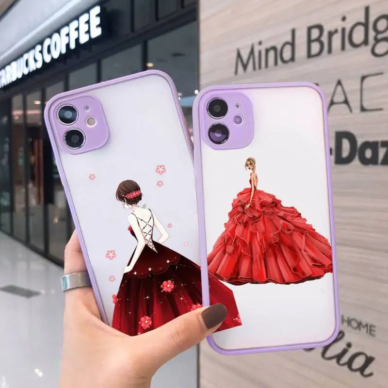 

Fashion cartoon red dress girl Phone Case Matte Transparent for iPhone 7 8 11 12 s mini pro X XS XR MAX Plus cover funda