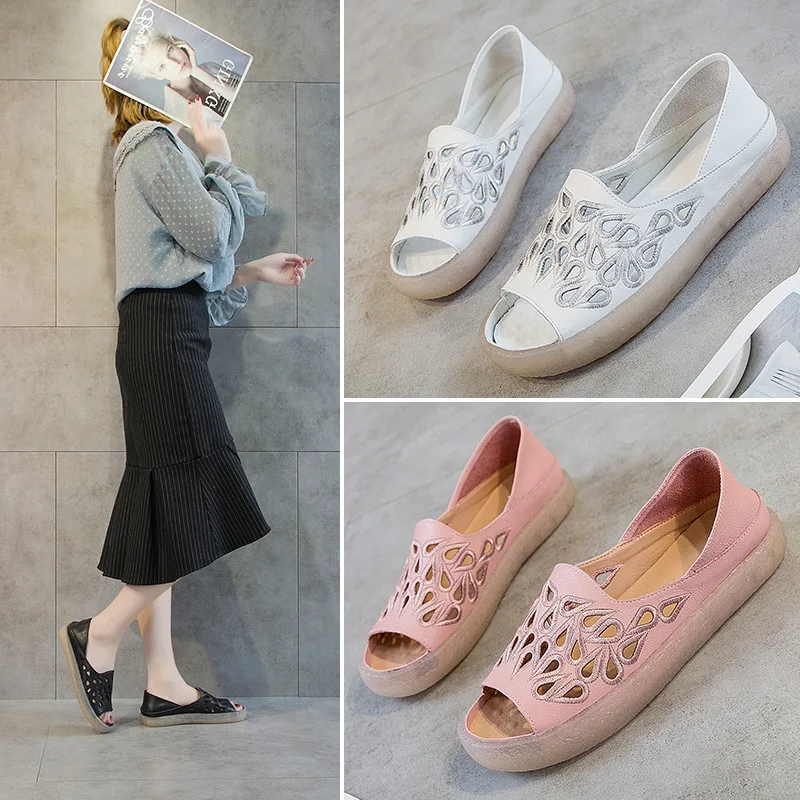 Yiluan/кожаные сандалии на плоской подошве в стиле ретро женская обувь с открытым