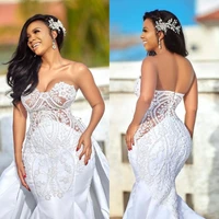 african plus size wedding dresses 2020 detachable skirts sweetheart castle mermaid wedding gown appliqued satin country bridal