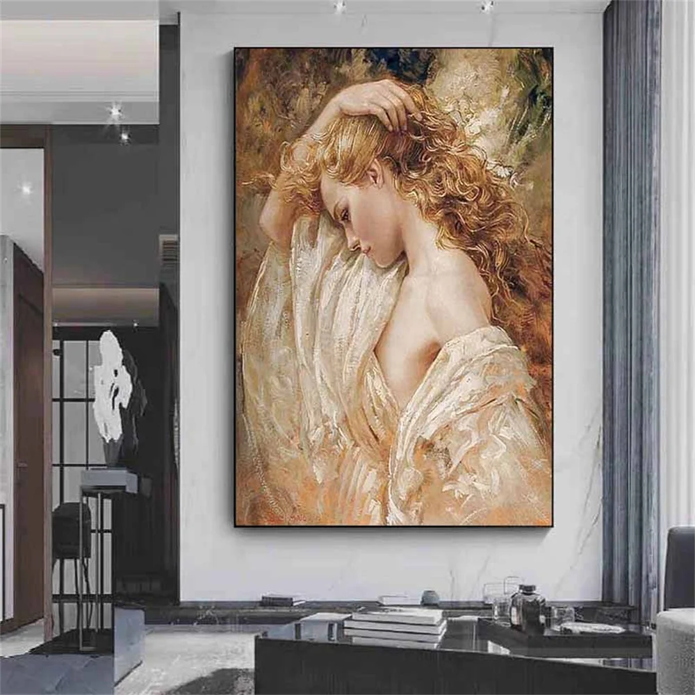 

Sexy Blonde Woman Painting Canvas Prints Portrait Modern French Romance Poster Wall Art Pictures For Living room Home Decor