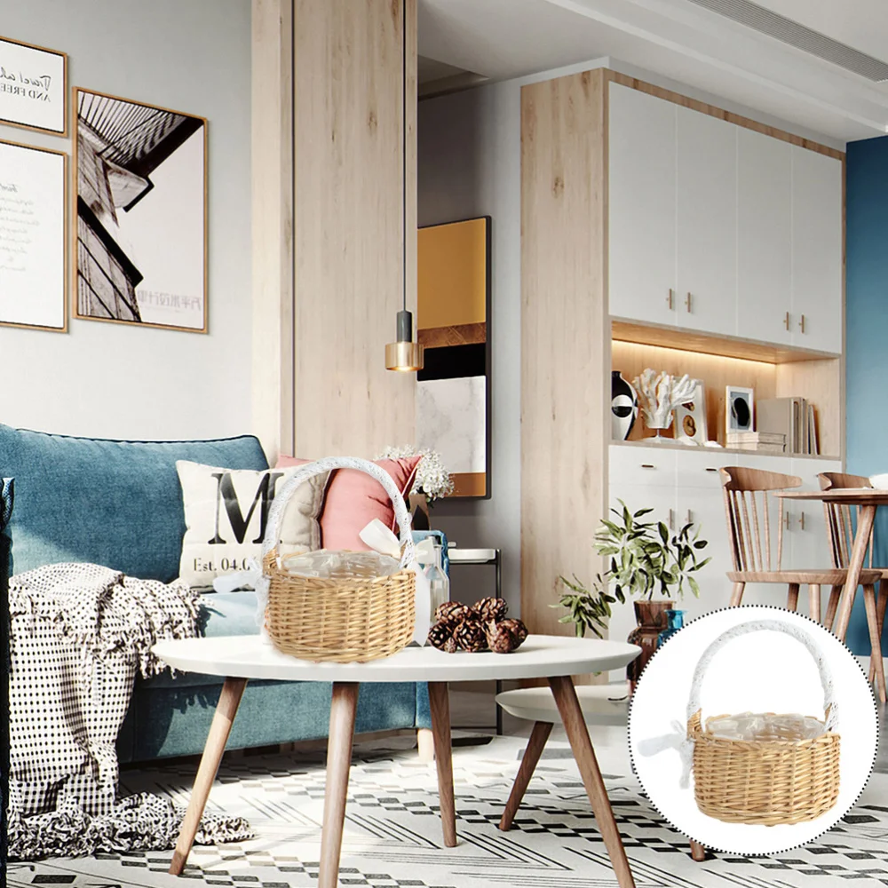 

1Pc Woven Flower Basket Hand-held Basket Wedding Decorative Basket Gift (Khaki)