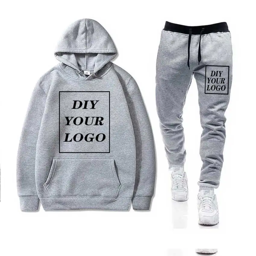 custom logo Print Мужские комплекты, спортивная одежда, Толстая Толстовка+ штаны, логотип «сделай сам», спортивные костюмы, повседневные толстовки, спортивный костюм, мужская спортивная одежда, спортивные штаны для фитнеса - Цвет: custom logo Print