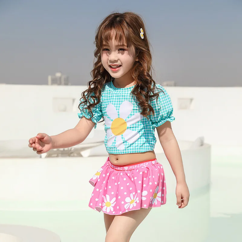 Новинка 2021 детский купальник Корейская версия милая раздельная шапка для