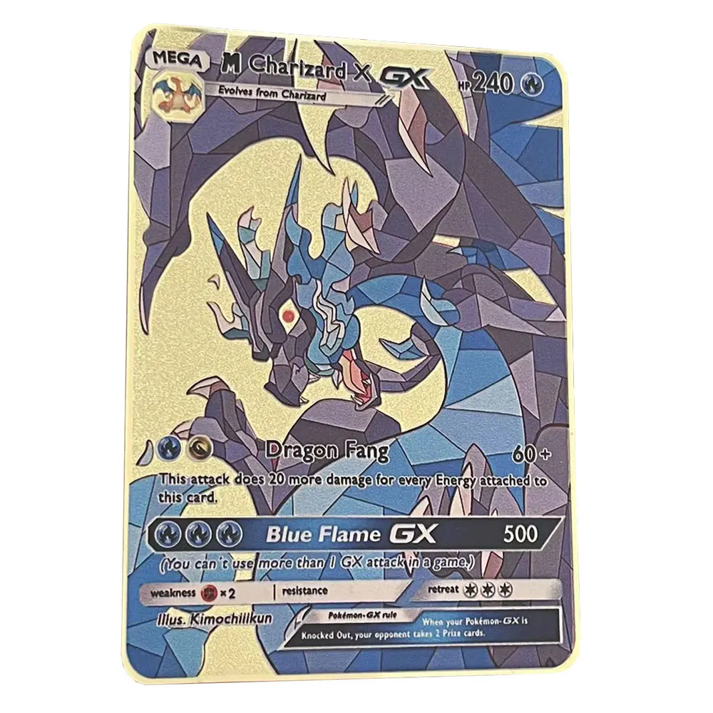 

DIY MEGA Charizard GX золотые карты покемона в английском железном металлическом покемоне письма детский подарок игровая коллекция карт Радуга