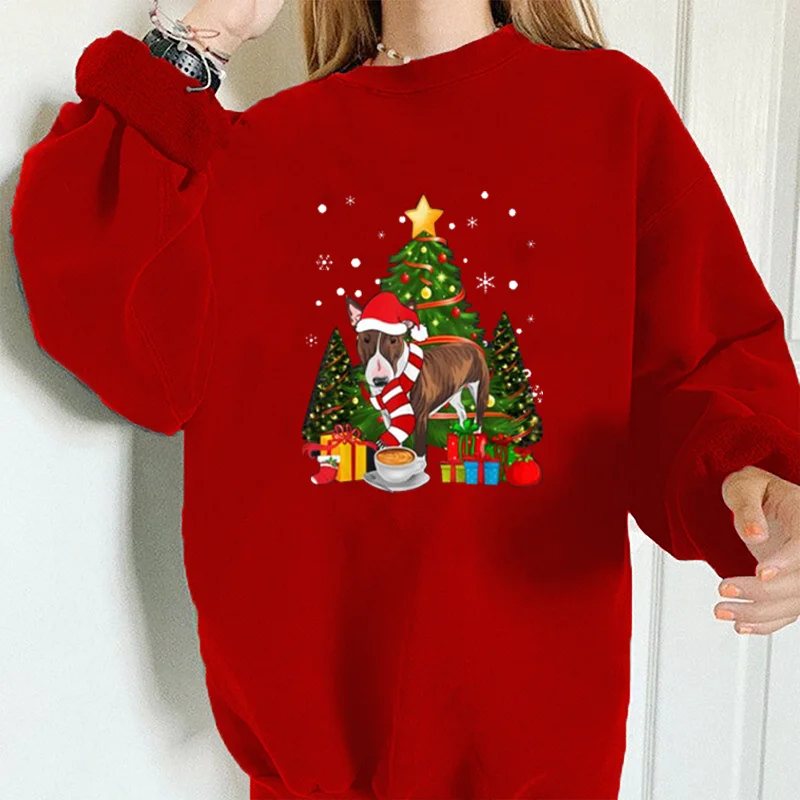 

Seeyoushy Christmas Gifts&Deer Printing Sweatshirts Women Crewneck Long Sleeve Drop Shoulders Pullovers Tops Fashion Streetwear