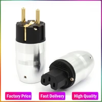 1pair gold plated schuko power plugiec female connector audiophile mains power cable plug