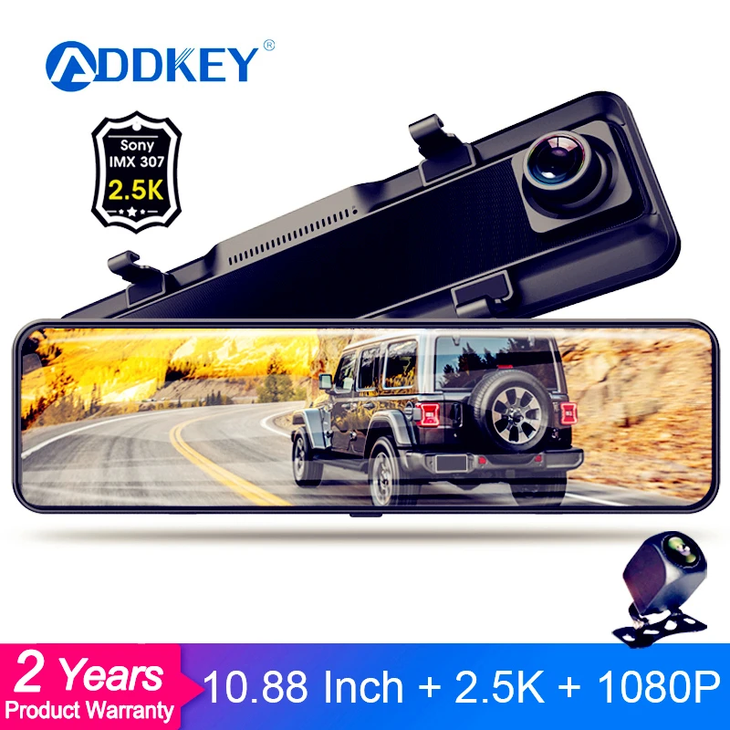 

Видеорегистратор ADDKEY, 10,88 дюйма, 2,5 K, с двумя объективами