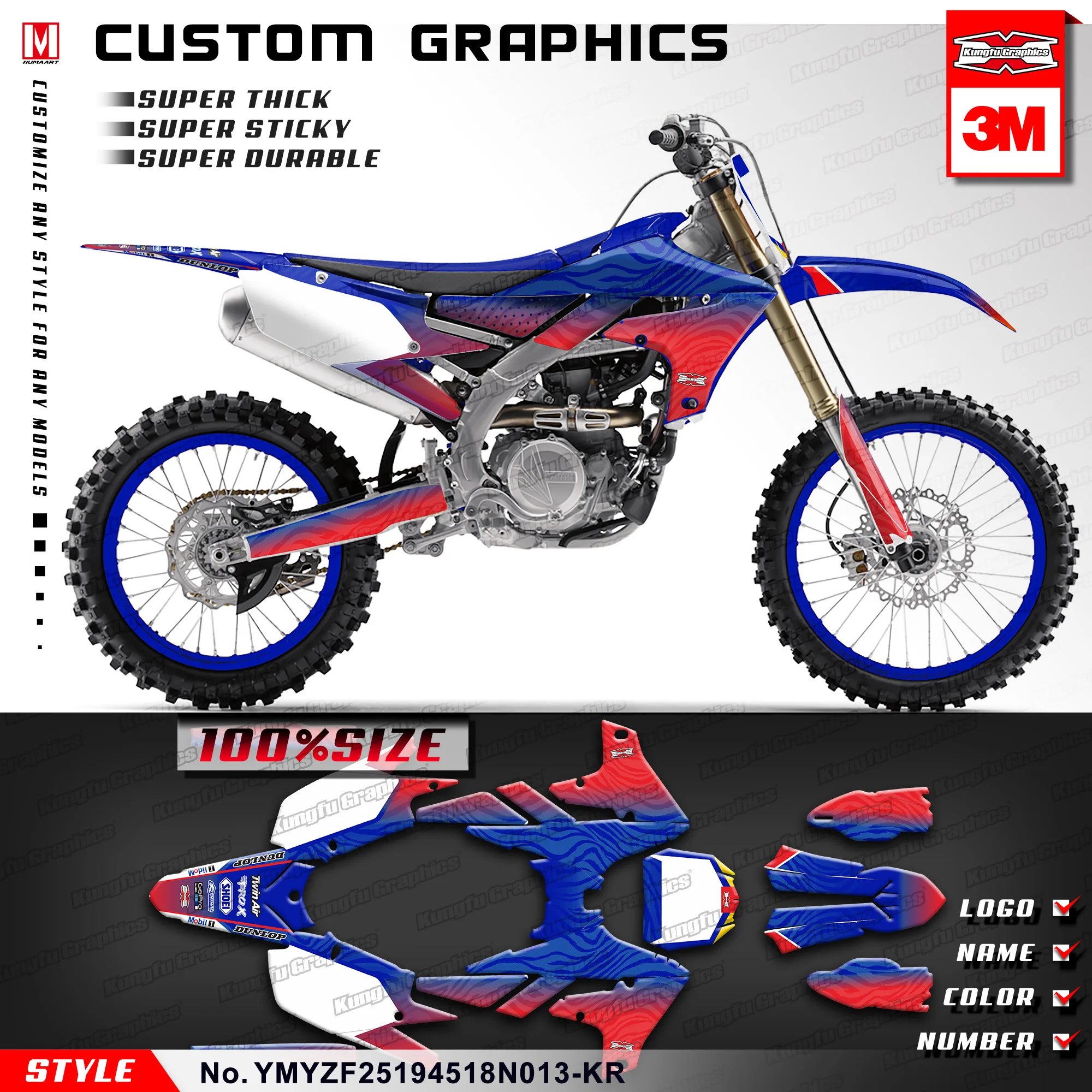 Полный набор наклеек KUNGFU GRAPHICS гоночные наклейки для YZ450F YZ 250F 450F 2018 2019 2020 (Style