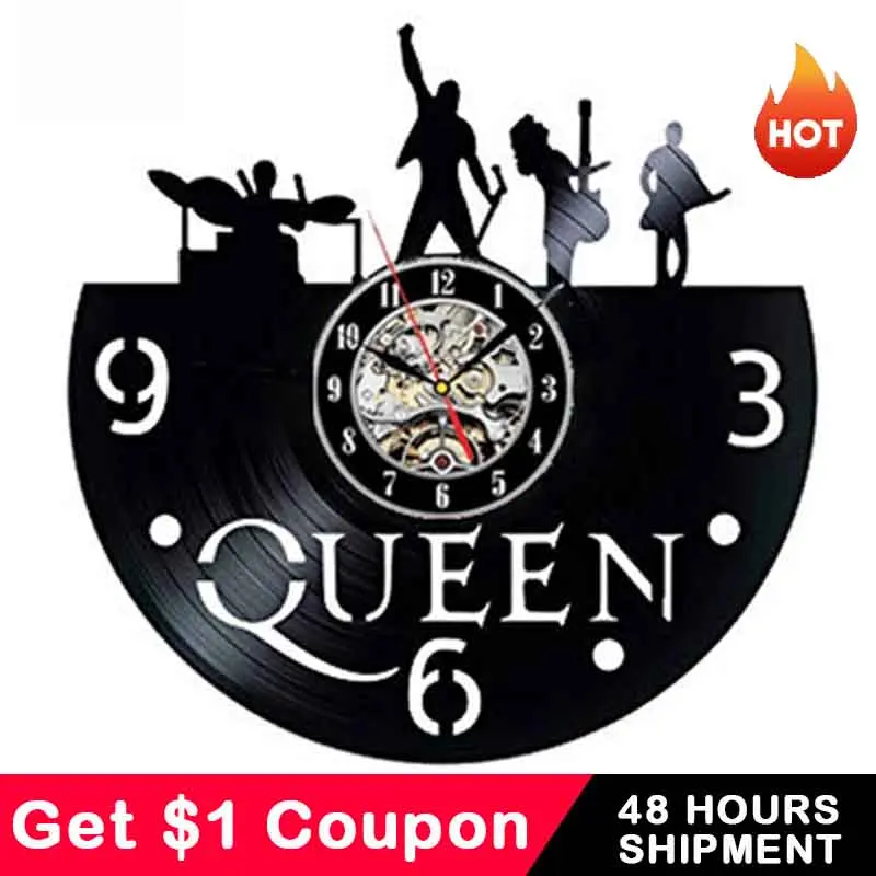 

Queen Rock Band Vintage Vinyl Record Clock Wall Clock With Led Night Light Home Decoration Gifts For Musician reloj pared grande