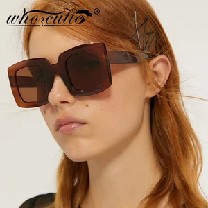 Очки солнцезащитные женские большие в стиле ретро, брендовые дизайнерские винтажные очки с прозрачными линзами в толстой квадратной оправе, с защитой от ультрафиолета, S204, 2020