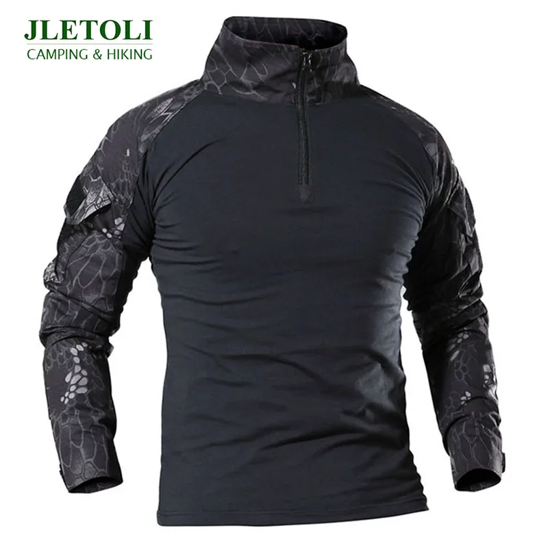 JLETOLI армейская походная рубашка для кемпинга, Мужская армейская тактическая рубашка, военная камуфляжная футболка с длинным рукавом размера плюс