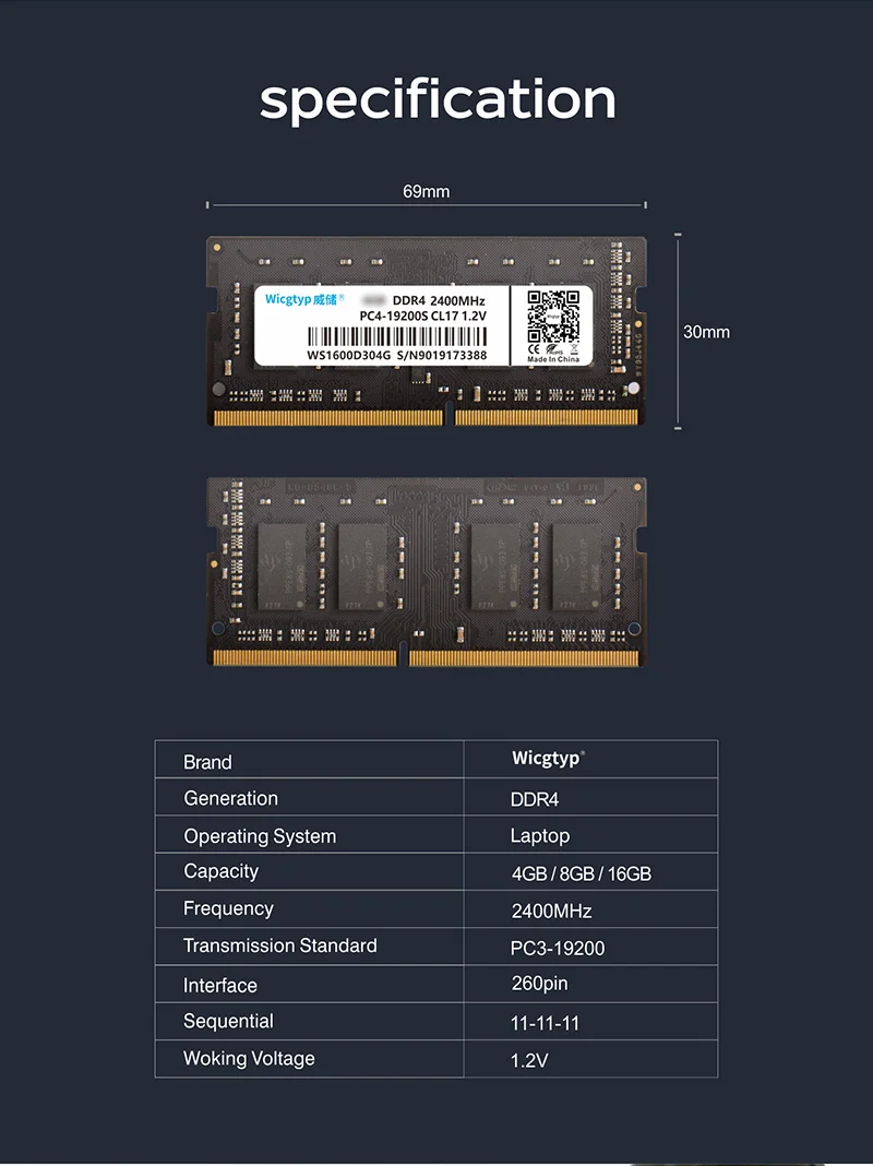 Wicgtyp DDR4 4 ГБ 8 ГБ 16 ГБ 2400 МГц оперативная Память память 260pin для ноутбуков с высокой производительностью высокая скорость 1,2 в