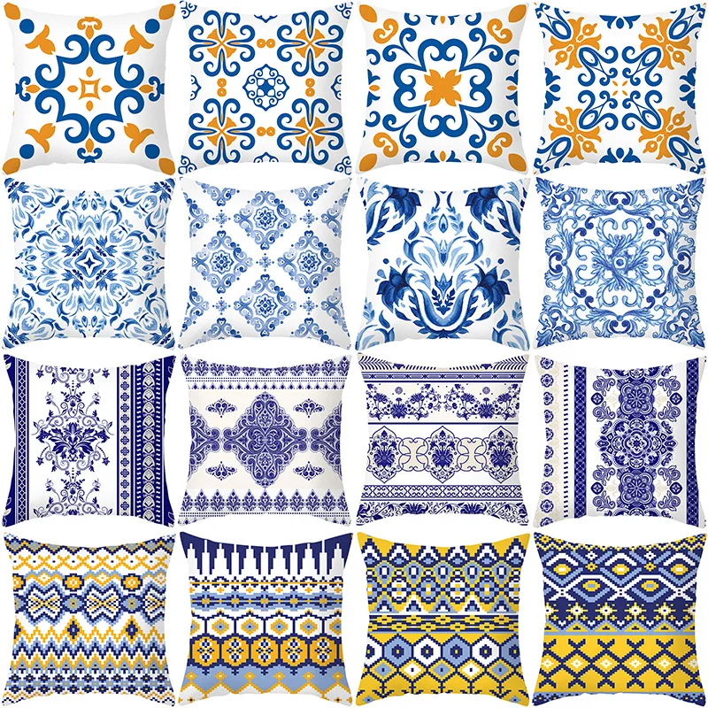 

New National Style Printed Cushions Cover Blue And White Porcelain Pillowcase Home Chair Decoration Chinese Style Pillow Cover