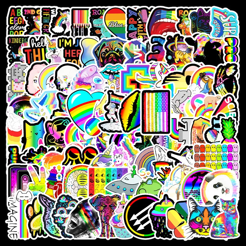 

100Pcs Stickers Aesthetic Rainbow Color Series Cute Stickers Non Repeating Waterproof Luggage Laptop Skate Fridge Bike Supplies
