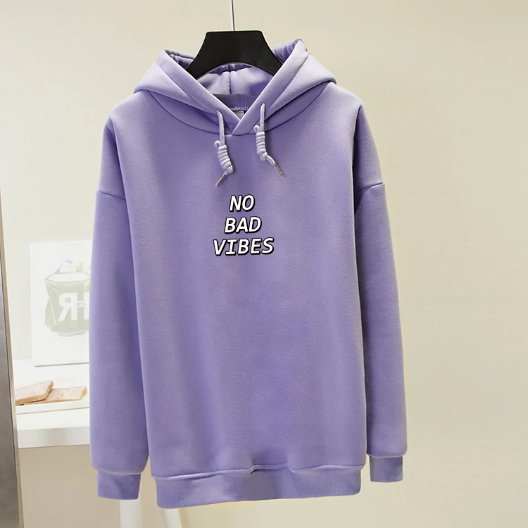 Зимние женские толстовки с длинным рукавом свитшот надписью No Bad Vibes худи в стиле