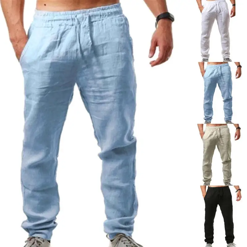 

Men's Casual Long Pants Retro Sports Solid Yoga Jogger Running Elastic Waist Clothing Trousers M-3XL