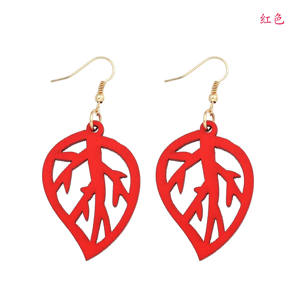 Золотые Висячие желтые деревянные трендовые женские серьги в виде листьев