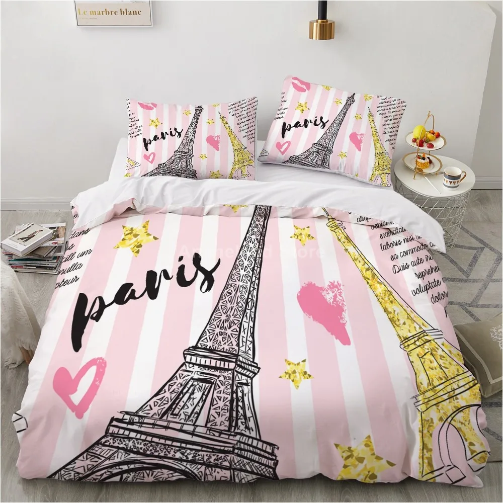 Эйфелева башня постельных принадлежностей с буквенным принтом Модная одежда