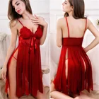 Горячее женское сексуальное нижнее белье эротическое платье с глубоким V-образным вырезом ночная рубашка с разрезом юбка комбинация одежда для сна прозрачный сексуальный костюм