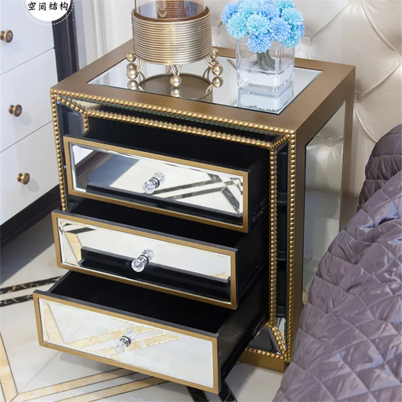 2021 Mirrored Bedside Table Drawer Cabinet Glass side Nightstand Bedroom Sets Wholesale | Мебель