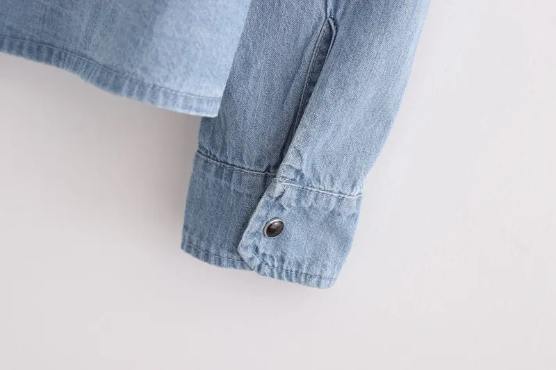 

Autumn Women Ruffles Denim Shirts Fashion Slim Long Sleeve Lapel Work Office Blouse Elegant Female Outerwear Chic Tops