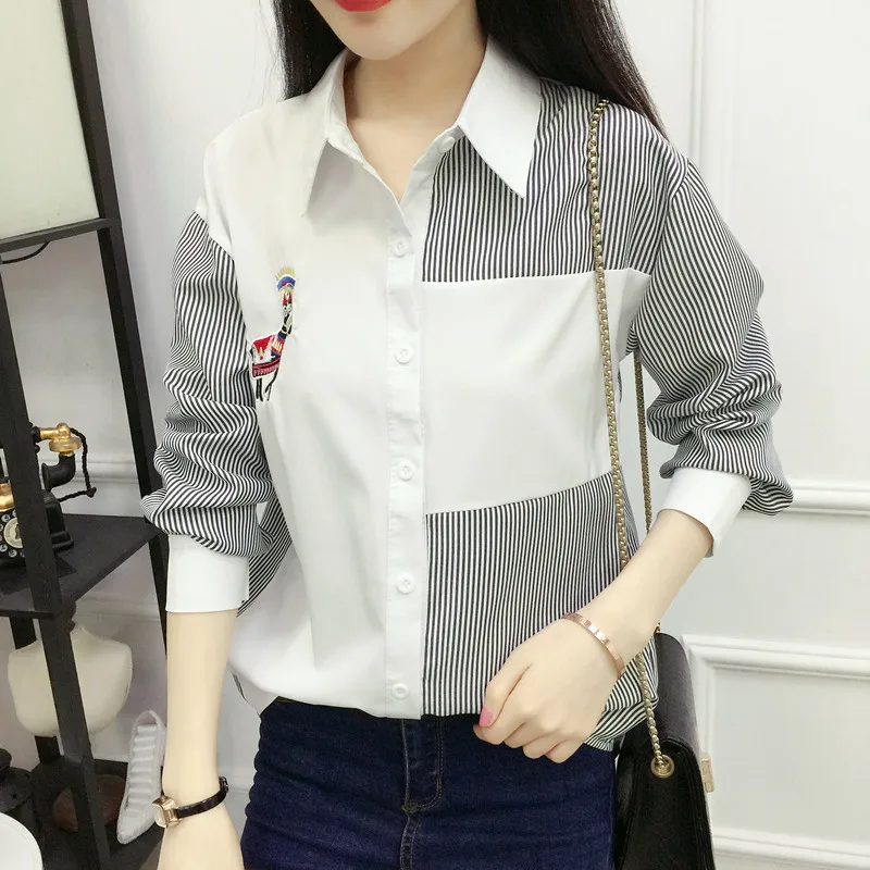 Woman Blouse 2020 Spring New Patchwork Long Sleeve Shirt Women Fresh College Student Blouses Tops Office Lady Embroidery Blusas