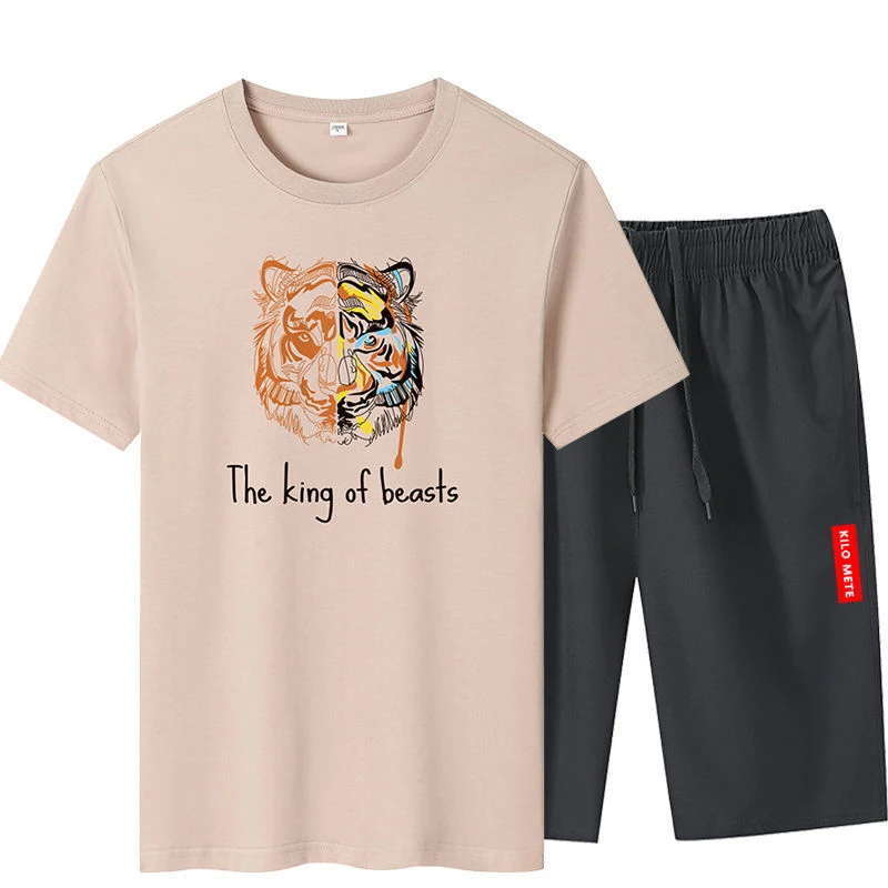 

Short Sleeve Suit Men's Cotton T-shirt Printed Summer Couple Short Sleeve Shorts Two-piece Suit Men Outfit Set Sweat Suits 6xl