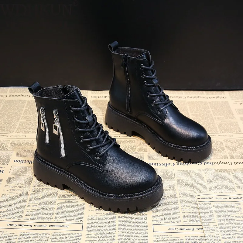 

Women Leather Boots Black Spring Fashion Shoes for Ladies Casual Martin Boots Genuine Leather Waterproof Footwear