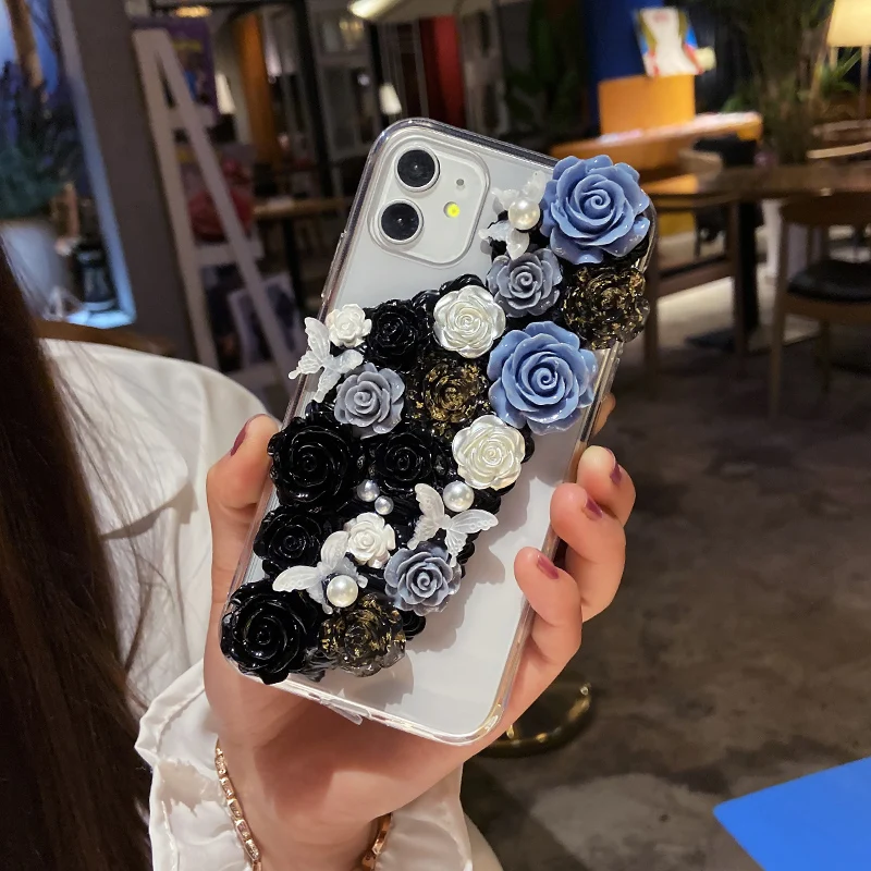 handmade case for iphone 1112 pro max diy phone shell 3d simulation rose angel xs max xr creamy customized cover 78plus flower free global shipping