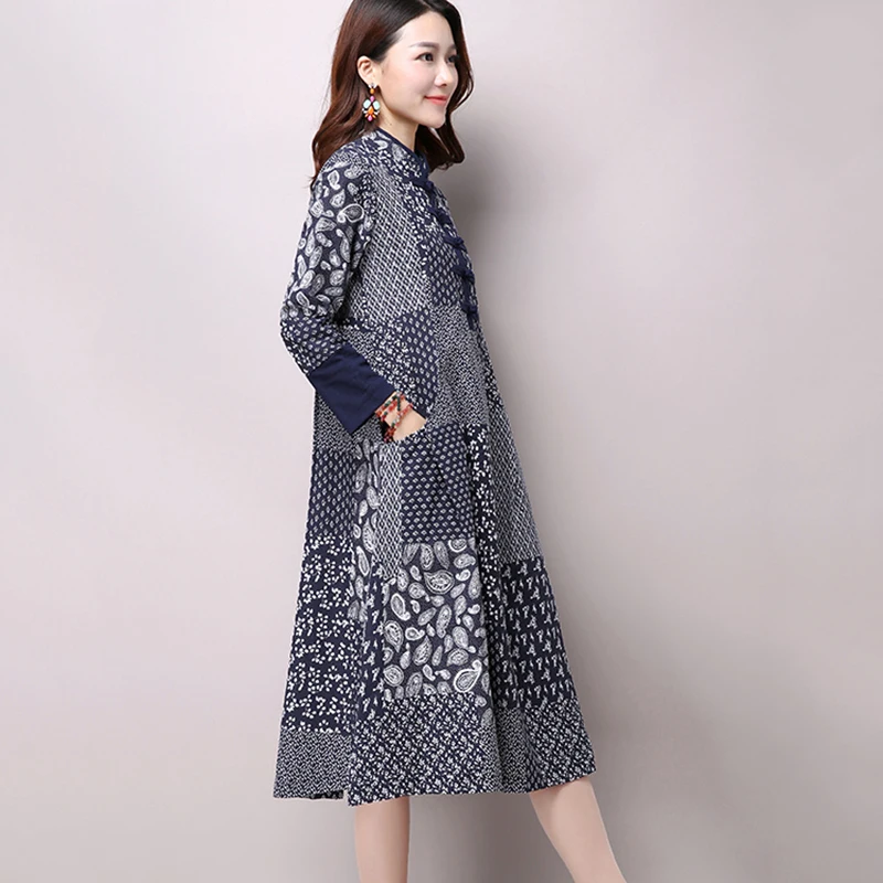 Осеннее элегантное удобное женское платье большого размера свободное хлопковое