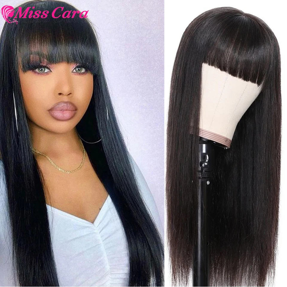 

Парики Miss Cara из натуральных волос с челкой, полностью машинное изготовление, парик Реми, волосы для женщин, бразильский прямой парик с челко...